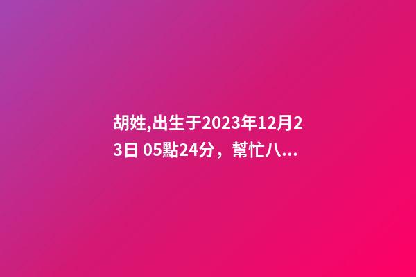 胡姓,出生于2023年12月23日 05點24分，幫忙八字測算并起名